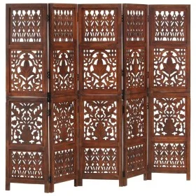 Screen 5 panels hand carved brown mango wood 200x165 cm by , Room dividers - Ref: Foro24-285335, Price: 326,77 €, Discount: %