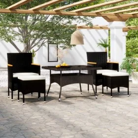 Set comedor jardín 5 pzas ratán sintético vidrio templado negro by , Garden sets - Ref: Foro24-3058354, Price: 552,96 €, Disc...