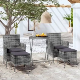 Mesa sillas jardín 5 pzas ratán sintético vidrio templado gris by , Garden sets - Ref: Foro24-3058389, Price: 198,34 €, Disco...