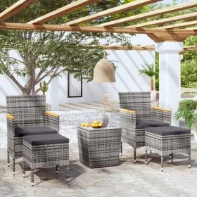 Mesa sillas jardín 5 pzas ratán sintético vidrio templado gris von , Gartensets - Ref: Foro24-3058375, Preis: 252,07 €, Rabat...