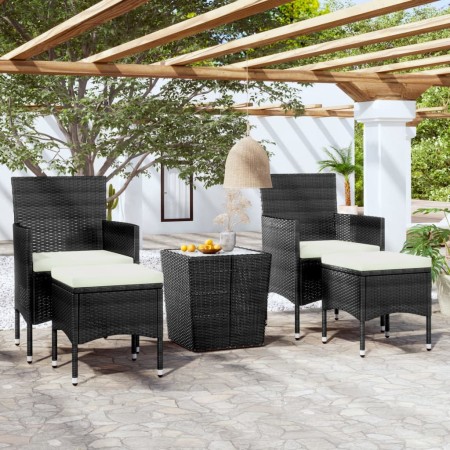 Mesa sillas jardín 5 pzas ratán sintético vidrio templado negro by , Garden sets - Ref: Foro24-3058368, Price: 251,10 €, Disc...