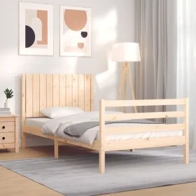 Bed frame with solid wood headboard 100x200 cm by , Beds and slatted bases - Ref: Foro24-3194756, Price: 127,96 €, Discount: %