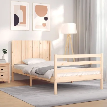 Bed frame with solid wood headboard 100x200 cm by , Beds and slatted bases - Ref: Foro24-3194756, Price: 127,97 €, Discount: %