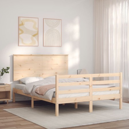 Bed frame with solid wood headboard 140x190 cm by , Beds and slatted bases - Ref: Foro24-3195201, Price: 136,43 €, Discount: %