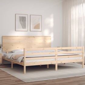 Bed frame with solid wood headboard 200x200 cm by , Beds and slatted bases - Ref: Foro24-3195241, Price: 175,57 €, Discount: %