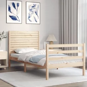 Bed frame with solid wood headboard 100x200 cm by , Beds and slatted bases - Ref: Foro24-3195016, Price: 130,60 €, Discount: %