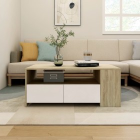 Mesa de centro madera contrachapada blanco y Sonoma 102x55x45cm