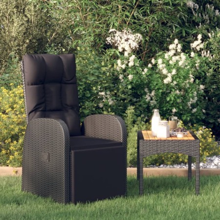 Sillón reclinable de jardín con cojín ratán sintético negro