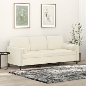 Sofá de 3 plazas con cojines terciopelo color crema 180 cm de , Sofás - Ref: Foro24-3200899, Precio: 333,86 €, Descuento: %