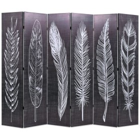 Folding divider screen 228x170 cm black and white feathers by vidaXL, Room dividers - Ref: Foro24-245892, Price: 181,66 €, Di...
