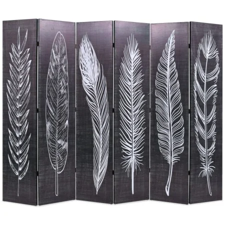 Biombo divisor plegable 228x170 cm plumas blanco y negro de vidaXL, Divisores de ambientes - Ref: Foro24-245892, Precio: 176,...