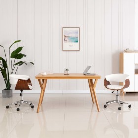 Silla oficina giratoria madera curvada cuero sintético blanco