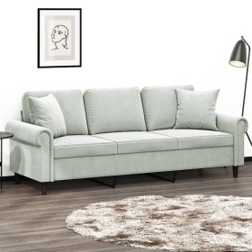3-seater sofa with light gray velvet cushions 180 cm by , Sofas - Ref: Foro24-3200955, Price: 298,22 €, Discount: %