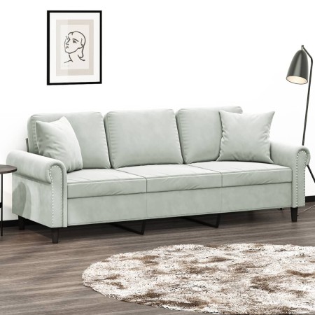 3-seater sofa with light gray velvet cushions 180 cm by , Sofas - Ref: Foro24-3200955, Price: 298,22 €, Discount: %