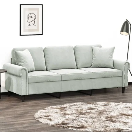 Sofá de 3 plazas con cojines terciopelo gris claro 180 cm de , Sofás - Ref: Foro24-3200955, Precio: 293,84 €, Descuento: %