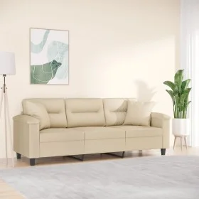 3-seater sofa with cream microfiber fabric cushions 180 cm by , Sofas - Ref: Foro24-3200981, Price: 354,35 €, Discount: %