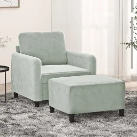 Hellgrauer Samtsessel mit Hocker 60 cm von , Sofas - Ref: Foro24-3201164, Preis: 176,55 €, Rabatt: %