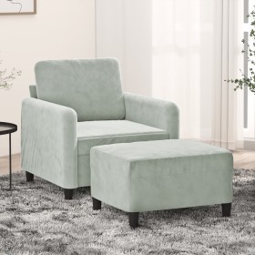 Light gray velvet armchair with stool 60 cm by , Sofas - Ref: Foro24-3201164, Price: 179,18 €, Discount: %