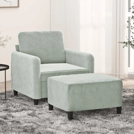 Hellgrauer Samtsessel mit Hocker 60 cm von , Sofas - Ref: Foro24-3201164, Preis: 176,56 €, Rabatt: %