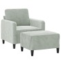 Light gray velvet armchair with stool 60 cm by , Sofas - Ref: Foro24-3201164, Price: 179,18 €, Discount: %