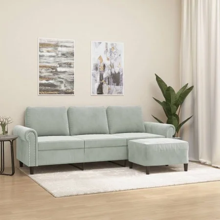 3-seater sofa with light gray velvet stool 180 cm by , Sofas - Ref: Foro24-3201215, Price: 330,33 €, Discount: %