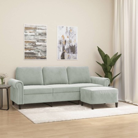 3-Sitzer-Sofa mit hellgrauem Samthocker 180 cm von , Sofas - Ref: Foro24-3201215, Preis: 335,62 €, Rabatt: %