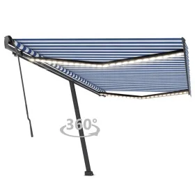 Manual retractable awning with blue and white LED light 500x350 cm by , Awnings - Ref: Foro24-3069861, Price: 599,51 €, Disco...