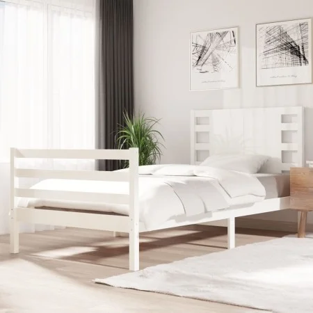 Solid white pine wood bed frame 100x200 cm by , Beds and slatted bases - Ref: Foro24-3104274, Price: 122,56 €, Discount: %