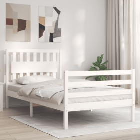 White solid wood bed frame with headboard 100x200 cm by , Beds and slatted bases - Ref: Foro24-3194302, Price: 122,49 €, Disc...