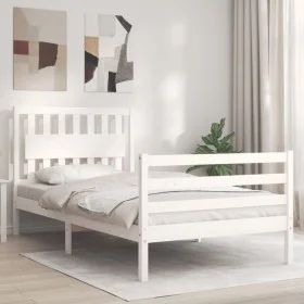 White solid wood bed frame with headboard 100x200 cm by , Beds and slatted bases - Ref: Foro24-3194302, Price: 118,94 €, Disc...