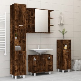 Set de muebles de baño 4 piezas madera contrachapada roble humo