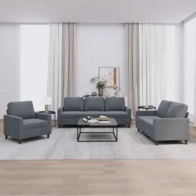 Dark gray velvet 3-piece sofa set with cushions by , Sofas - Ref: Foro24-3201477, Price: 635,55 €, Discount: %