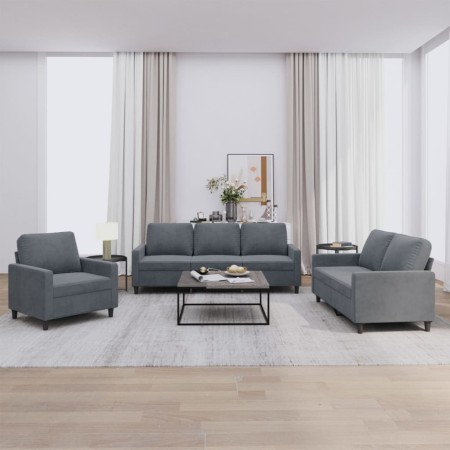 Dark gray velvet 3-piece sofa set with cushions by , Sofas - Ref: Foro24-3201477, Price: 598,99 €, Discount: %