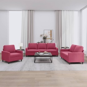 Red velvet 3-piece sofa set with cushions by , Sofas - Ref: Foro24-3201480, Price: 577,82 €, Discount: %