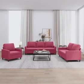 Red velvet 3-piece sofa set with cushions by , Sofas - Ref: Foro24-3201480, Price: 558,16 €, Discount: %
