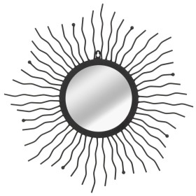 Espejo de pared con forma de sol radiante 60 cm negro