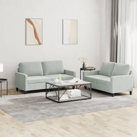Sofagarnitur mit Kissen, 2-teilig, hellgrauer Samt von , Sofas - Ref: Foro24-3201496, Preis: 386,92 €, Rabatt: %