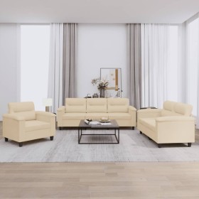 Sofagarnitur mit Kissen, 3-teilig, cremefarbener Mikrofaserstoff von , Sofas - Ref: Foro24-3202294, Preis: 757,98 €, Rabatt: %