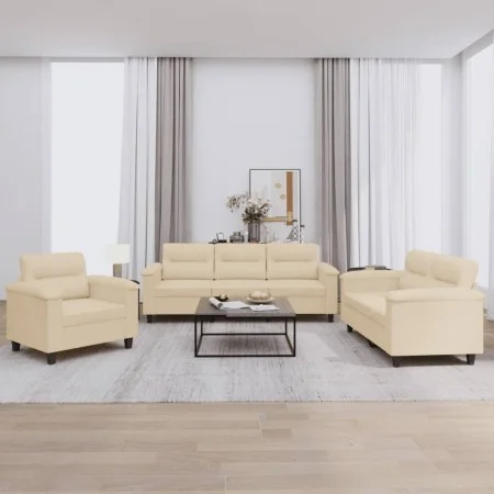 Sofa set with cushions 3 pieces cream microfiber fabric by , Sofas - Ref: Foro24-3202294, Price: 746,23 €, Discount: %