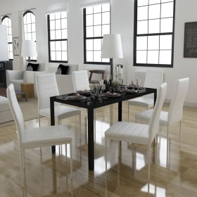 Juego de mesa de comedor de 7 piezas en blanco y negro en Conjuntos de muebles para cocinas y comedores | Comprar online en Foro