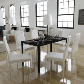 Juego de mesa de comedor de 7 piezas en blanco y negro en Conjuntos de muebles para cocinas y comedores | Comprar online en Foro