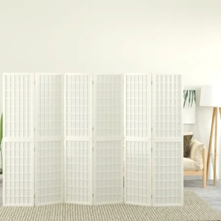 Folding screen with 6 panels white Japanese style 240x170 cm by , Room dividers - Ref: Foro24-352090, Price: 238,06 €, Discou...