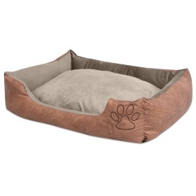 Cama para perro con cojín PU cuero artificial talla L beige