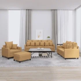 Brown velvet 4-piece sofa set with cushions by , Sofas - Ref: Foro24-3201697, Price: 606,46 €, Discount: %