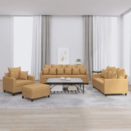 Brown velvet 4-piece sofa set with cushions by , Sofas - Ref: Foro24-3201697, Price: 606,49 €, Discount: %