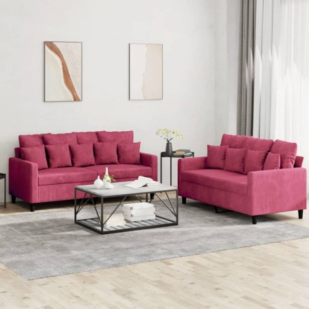 Sofagarnitur mit Kissen 2-teilig aus rotem Samt von , Sofas - Ref: Foro24-3201704, Preis: 434,93 €, Rabatt: %