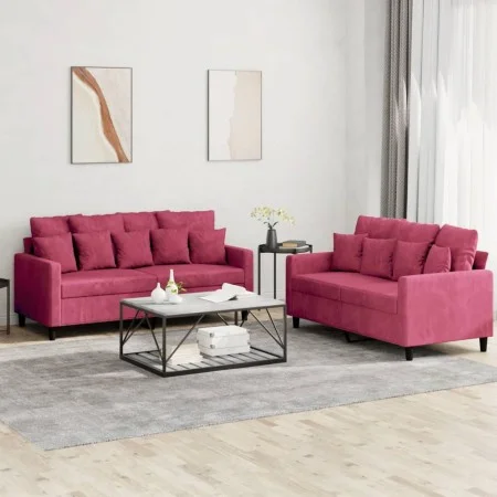 Sofagarnitur mit Kissen 2-teilig aus rotem Samt von , Sofas - Ref: Foro24-3201704, Preis: 427,65 €, Rabatt: %