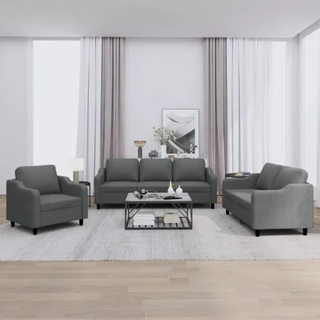 Sofa set with cushions 3 pieces dark gray fabric by , Sofas - Ref: Foro24-3201771, Price: 659,26 €, Discount: %