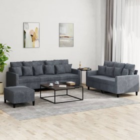 Dark gray velvet 3-piece sofa set with cushions by , Sofas - Ref: Foro24-3201731, Price: 508,55 €, Discount: %