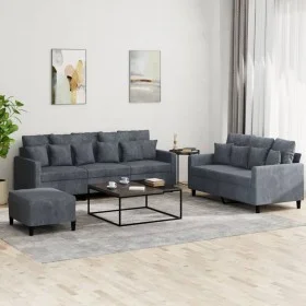 Dark gray velvet 3-piece sofa set with cushions by , Sofas - Ref: Foro24-3201731, Price: 516,51 €, Discount: %
